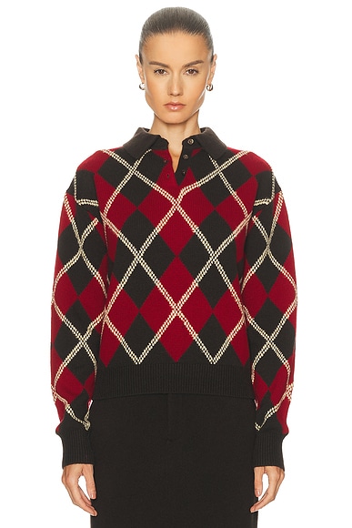 Guest In Residence Collegiate Argyle Polo Top in Burnt Cocoa Combo