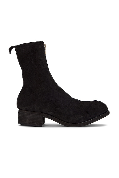 Guidi Pl2 Front Zip Boot in Black Reverse Bison Suede