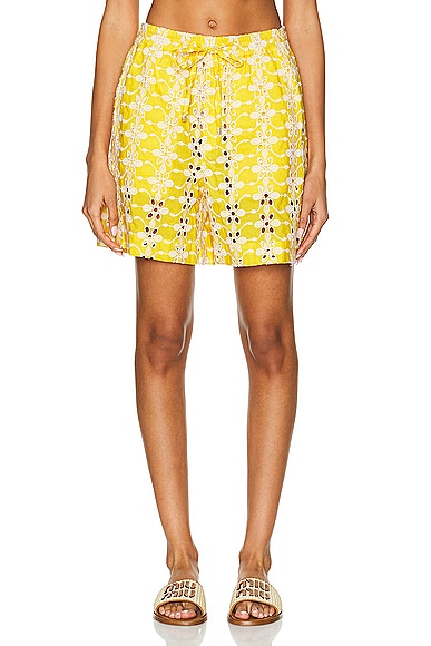Floral Eyelet Shorts in Yellow