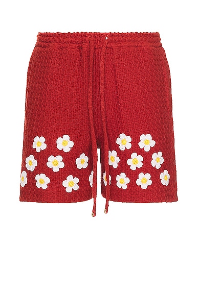 HARAGO Crochet Applique Shorts in Red
