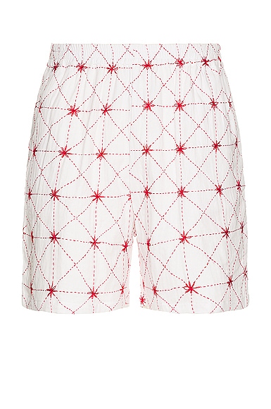 Harago Kantha Embroidered Shorts In Off White