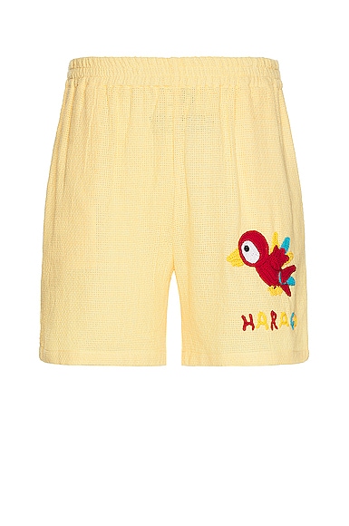 Shop Harago Woodpecker Crochet Shorts In Yellow