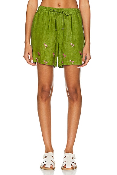 HARAGO Embroidered Shorts in Green