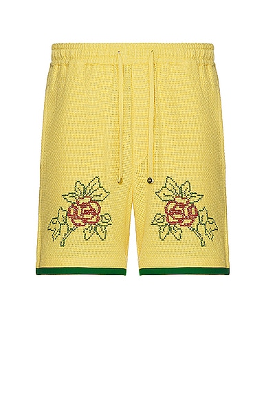HARAGO Embroidered Shorts in Yellow