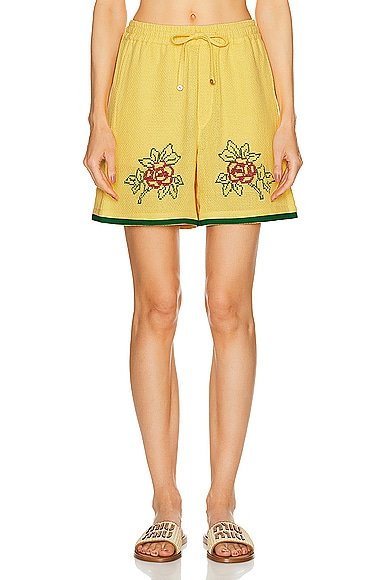 Embroidered Shorts in Yellow