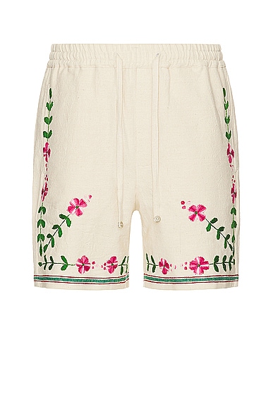 HARAGO Embroidered Shorts in Off White