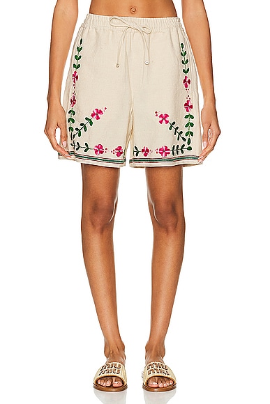 HARAGO Embroidered Shorts in Off White
