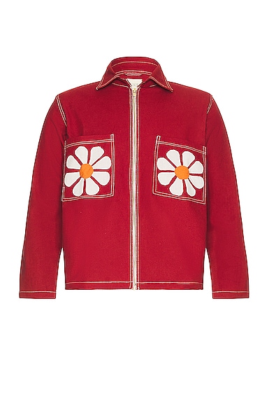 HARAGO Applique Flower Zipper Jacket in Red