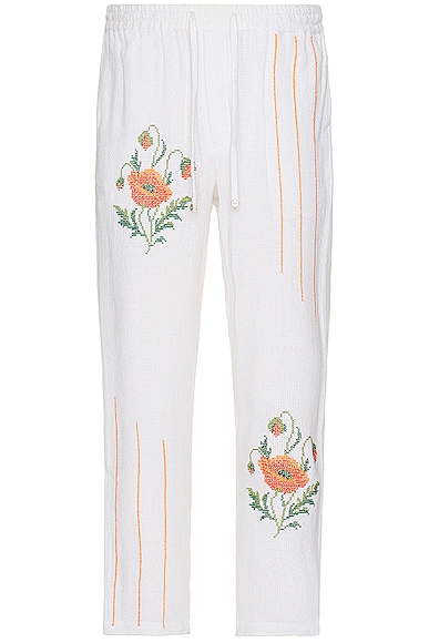 Harago White Floral Trousers