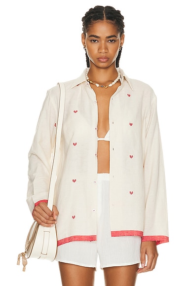 HARAGO Hearts Jamdani Shirt in Off White