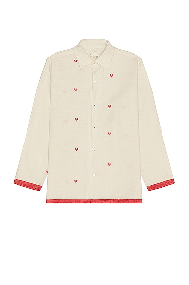 Harago Heart-embroidered Cotton Shirt In Off White