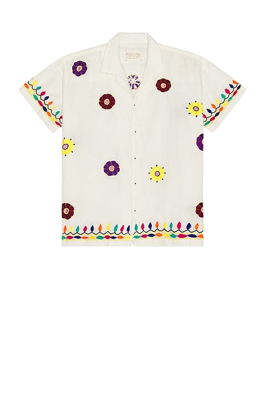 HARAGO Vintage Floral Embroidered Shirt in Off White