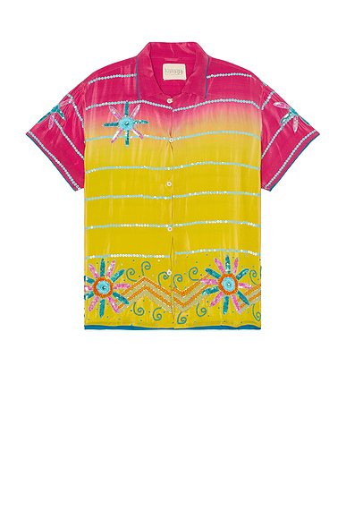 HARAGO Sequin Short Sleeve Shirt in Multi
