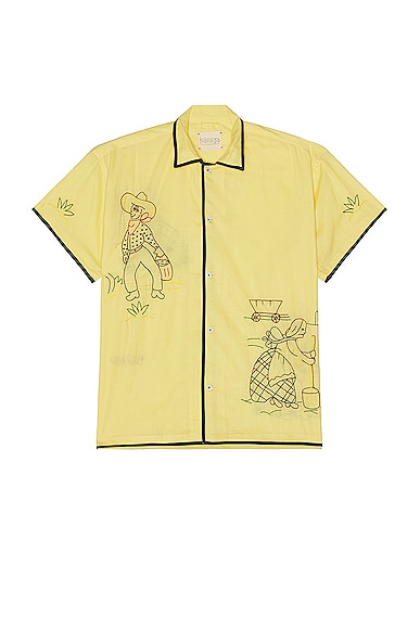HARAGO Embroidered Short Sleeve Shirt in Yellow