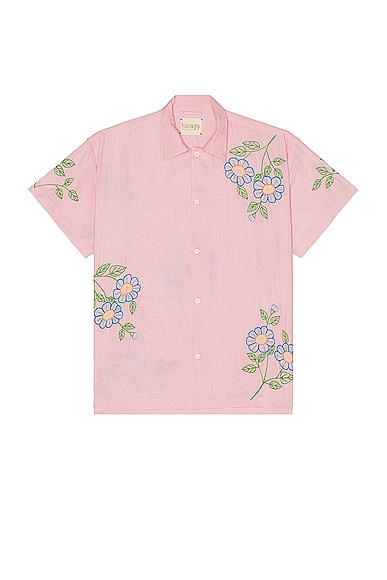 HARAGO Embroidered Short Sleeve Shirt in Pink