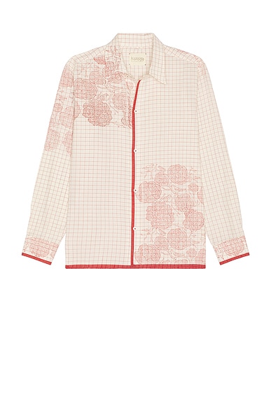 HARAGO Printed Rose Shirt in Off White