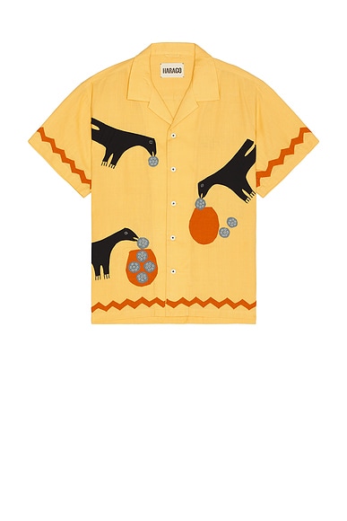HARAGO Crow Applique Shirt in Yellow