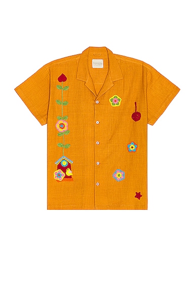 Harago Bird House Crochet Shirt In Yellow
