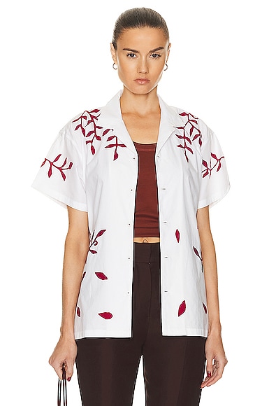 HARAGO Leaves Applique Shirt in White