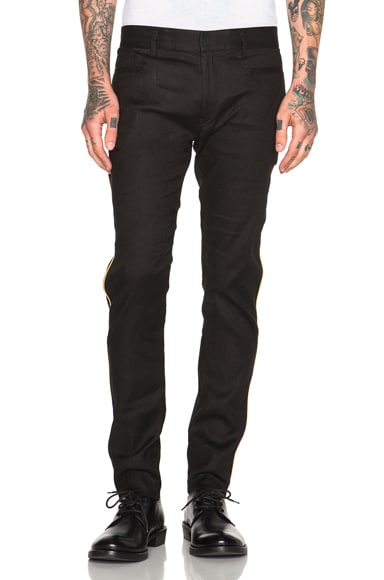 Haider Ackermann Skinny Trousers with Gold Piping in Hororo Black | FWRD