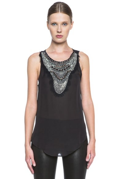 Haute Hippie Silk Blouse with Embellished Front in Carbon | FWRD