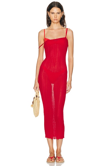 HAIGHT. Ivana Midi Knit Dress in Red Shift