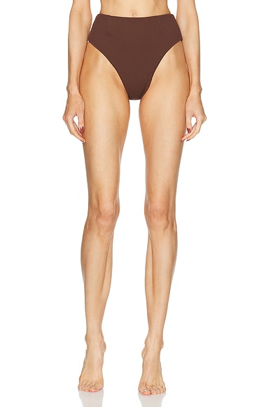 HAIGHT. Ribbed Classic Hotpants Bikini Bottom in Brauna Brown