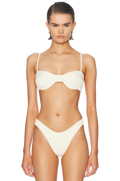 HAIGHT. Ribbed Adjustable Vintage Bikini Top in White Clay