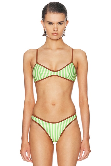 HAIGHT. Pipping Cris Bikini Top in Rapture Green Stripes