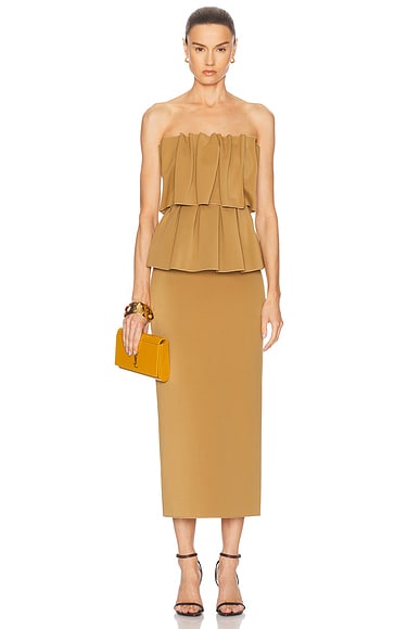 House of Dagmar Sculpted Maxi Dress in Dull Gold