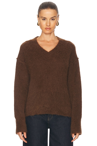 House of Dagmar V Neck Alpaca Sweater in Tobacco Brown