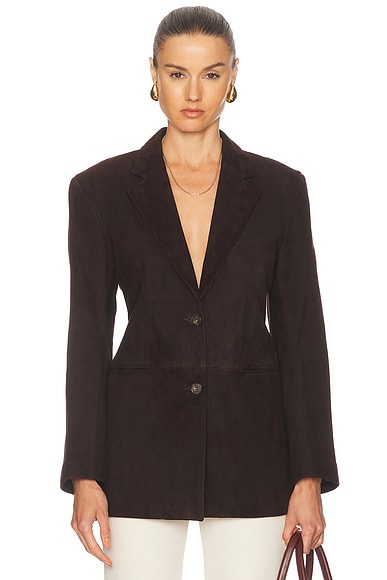 House of Dagmar Slim Suede Blazer in Chocolate Brown