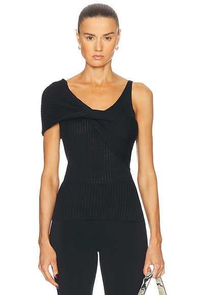 House of Dagmar Draped Knit Top in Black