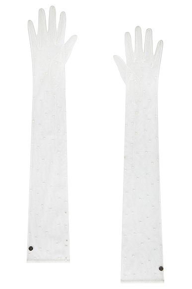 HANDSOME STOCKHOLM Tulle Pearls Extra Long Gloves in White
