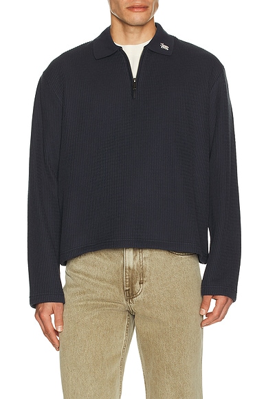 Wavy Knit Long Sleeve Polo