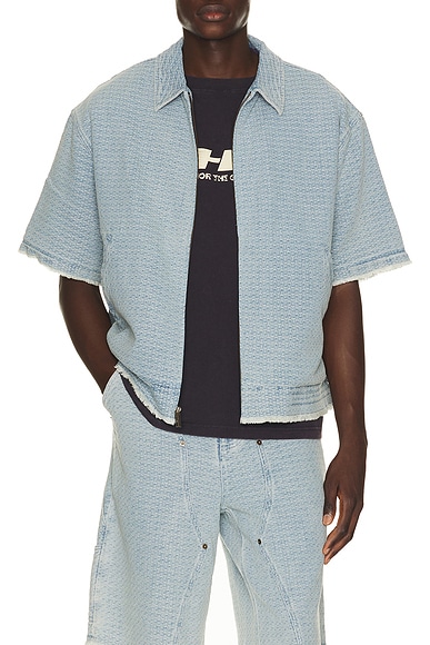 Honor The Gift Vintage Indigo Zip Front Short Sleeve in Light Indigo