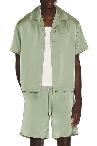 Satin Chest Logo Camp Collar Shirt