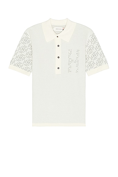 A-spring Knit H Pattern Polo in Cream