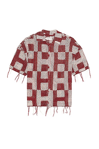 A-spring Unisex Crochet Button Down Shirt in Red
