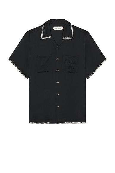 Honor The Gift Blanket Stitch Woven Shirt in Black