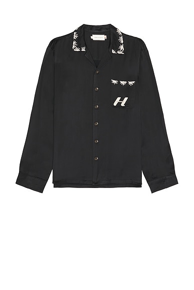 Honor The Gift Palm Stitch Long Sleeve Button Up in Black