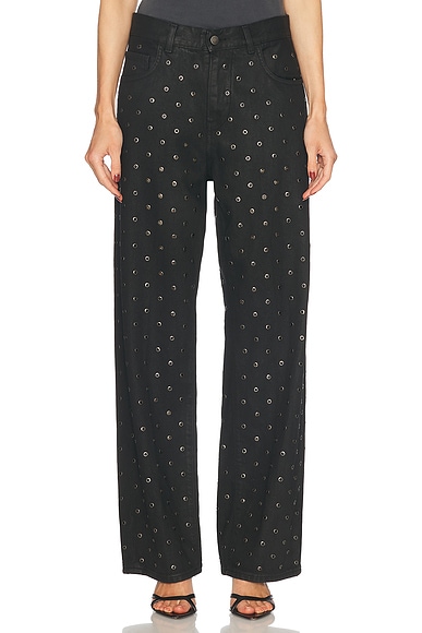 DARKPARK Karen Crystal Panel Shredded Wide Leg in Black | FWRD