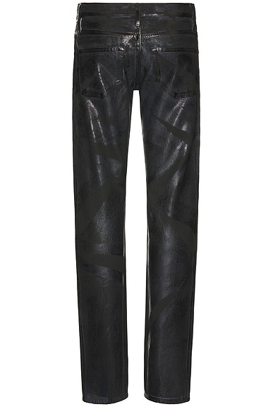 Shop Helmut Lang Low Rise Straight Jean In Black Distress Metal Crash