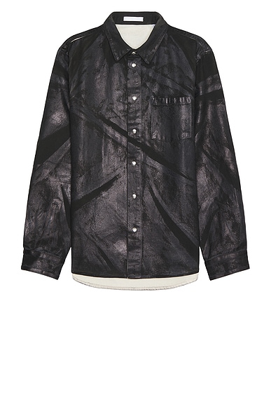 Helmut Lang Shirt Jacket in Black Distress Metal Crash