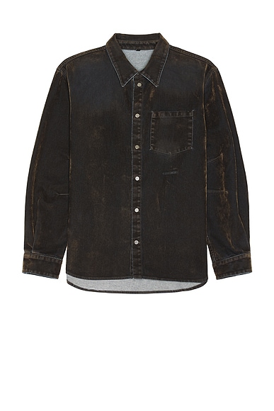 Helmut Lang Curved Shirt in Flocked Olive
