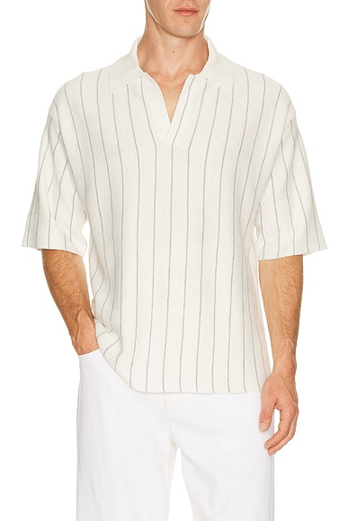 Helmut Lang Short Sleeve Stripe Polo. in White & Grey Stripe