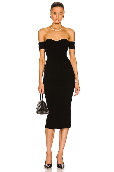 Helmut Lang Contour Pinched Midi Dress in Black