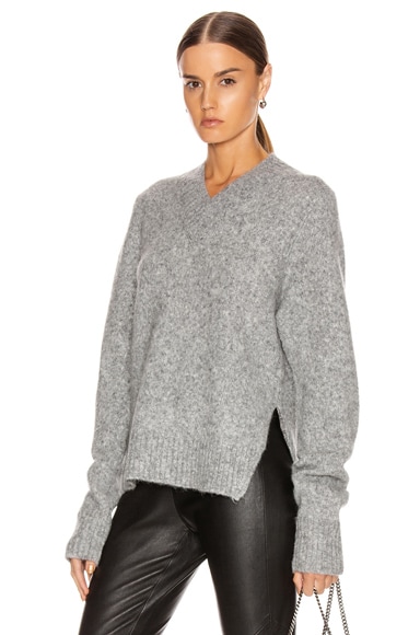 Helmut Lang Brushed V Neck Tie Sleeve Sweater In Gray In Ash | ModeSens
