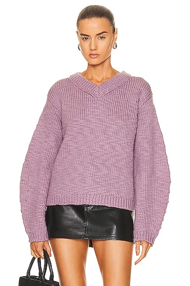 Helmut Lang V-Neck Slub Sweater in Lavender