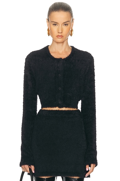 Helmut Lang Cropped Eyelash Cardigan in Black